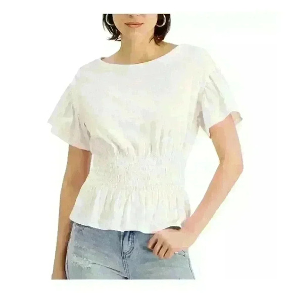 INC International Concepts NWOT Cotton printed smock waist top in light animal p - Picture 1 of 10
